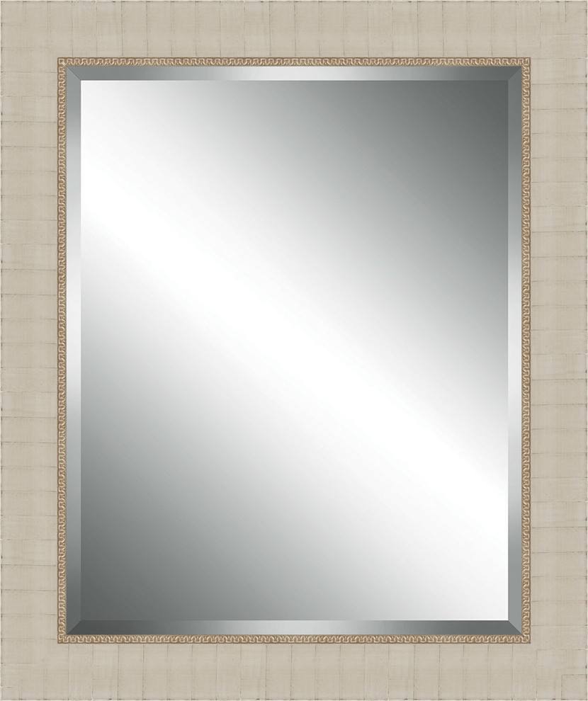 Distressed Off White Wood Framed Beveled Plate Glass Mirror 4 Frame