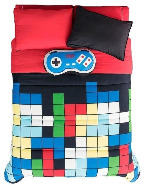 Reversible Comforter Set Videogame Twin Contemporary Kids