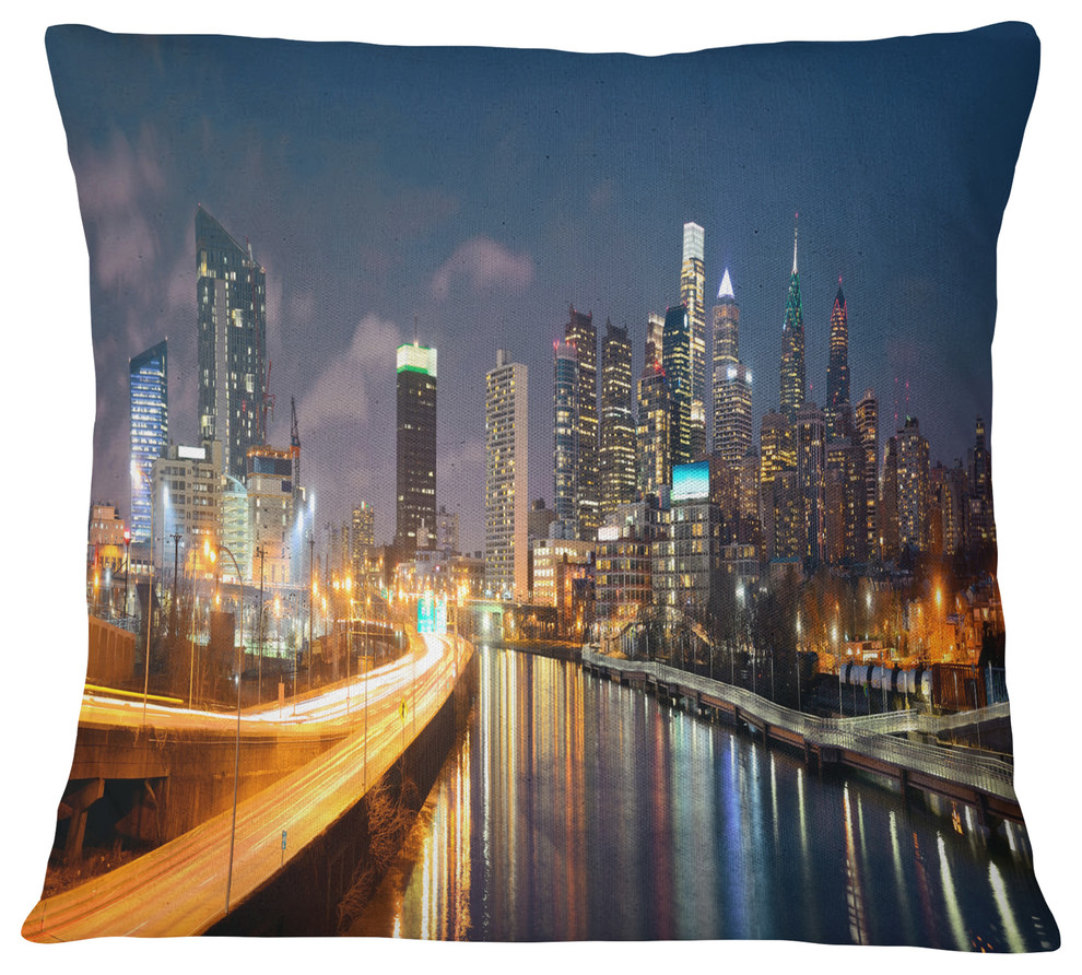 Philadelphia Skyline at Night Cityscape Throw Pillow, 18"x18"