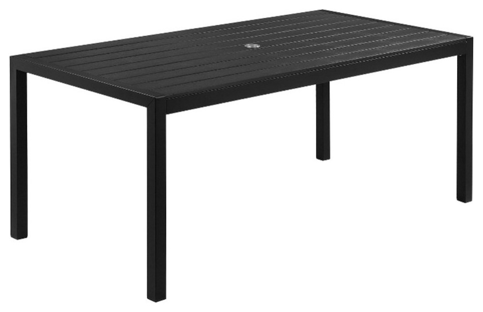 Fifi 71 Inch Outdoor Dining Table Polyresin Top Black Aluminum Frame