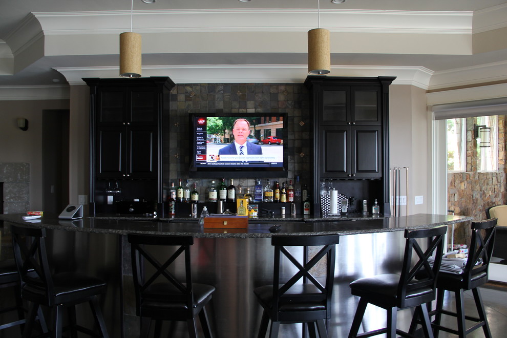 This is an example of a modern home bar in Charlotte.