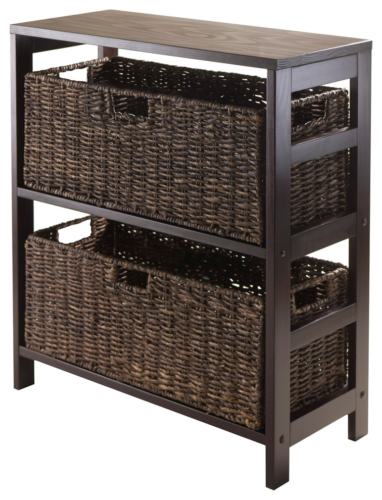 Winsome Granville 3-Piece Storage Shelf with 2 Large Baskets, Espresso