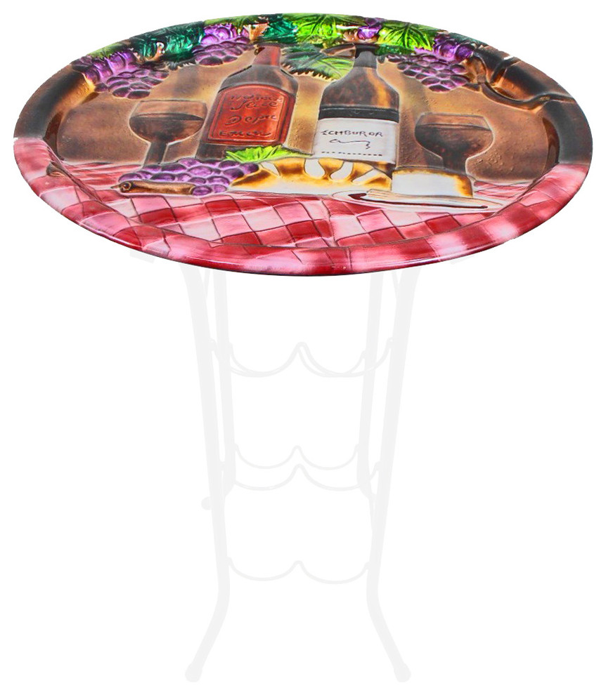 20" Hand-Painted Glass Wine Top Picnic Table, Checkered Table Cloth