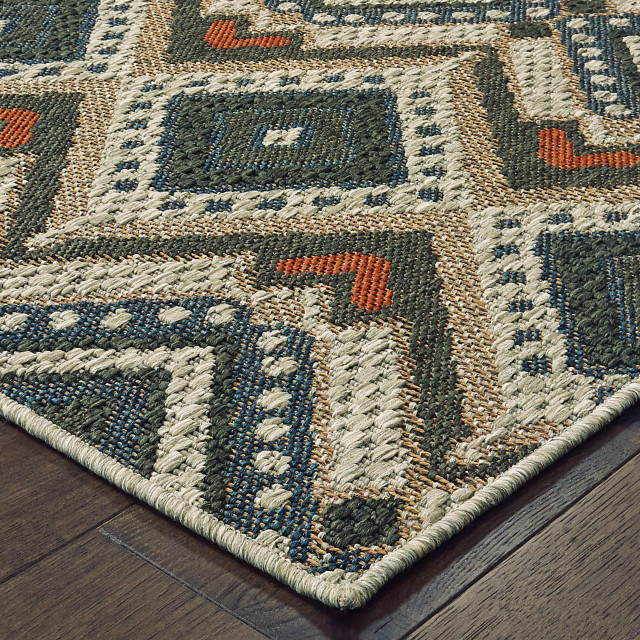 Laguna Geometric Gray/Orange Indoor/Outdoor Loop Pile Area Rug