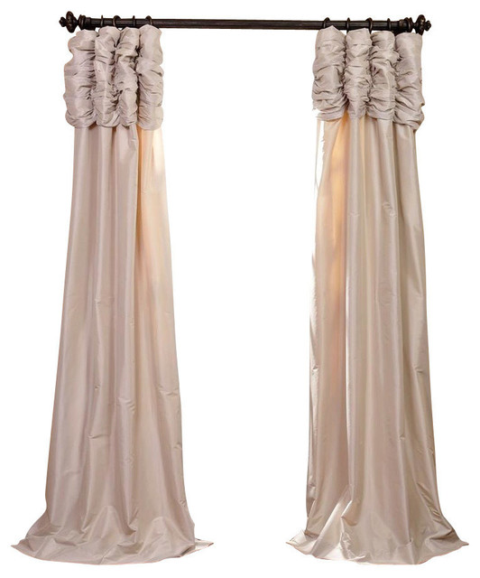 Ruched Antique Beige Fauxsilk Taffeta Curtain Single Panel