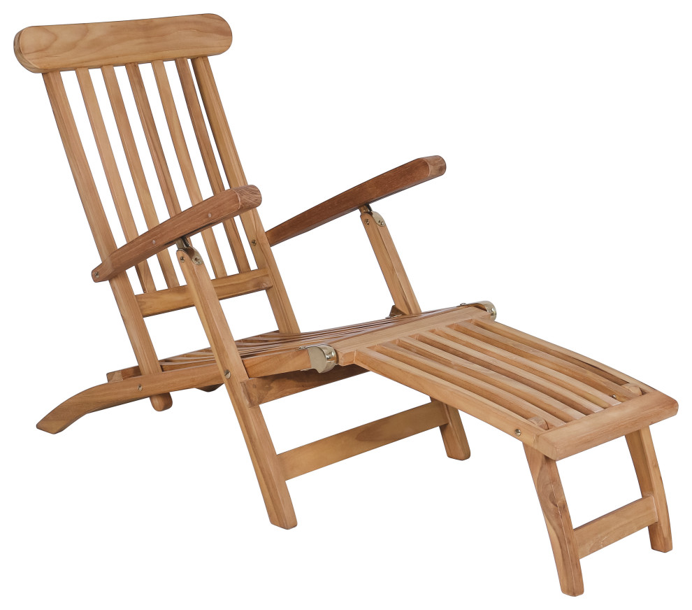 Courtyard Casual Basic Teak Folding Chaise Lounger Transitional