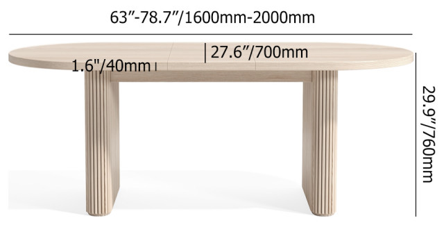 Japandi 63"-79" Oval Extendable Whitewash Dining Table Butterfly Leaf 6 ...