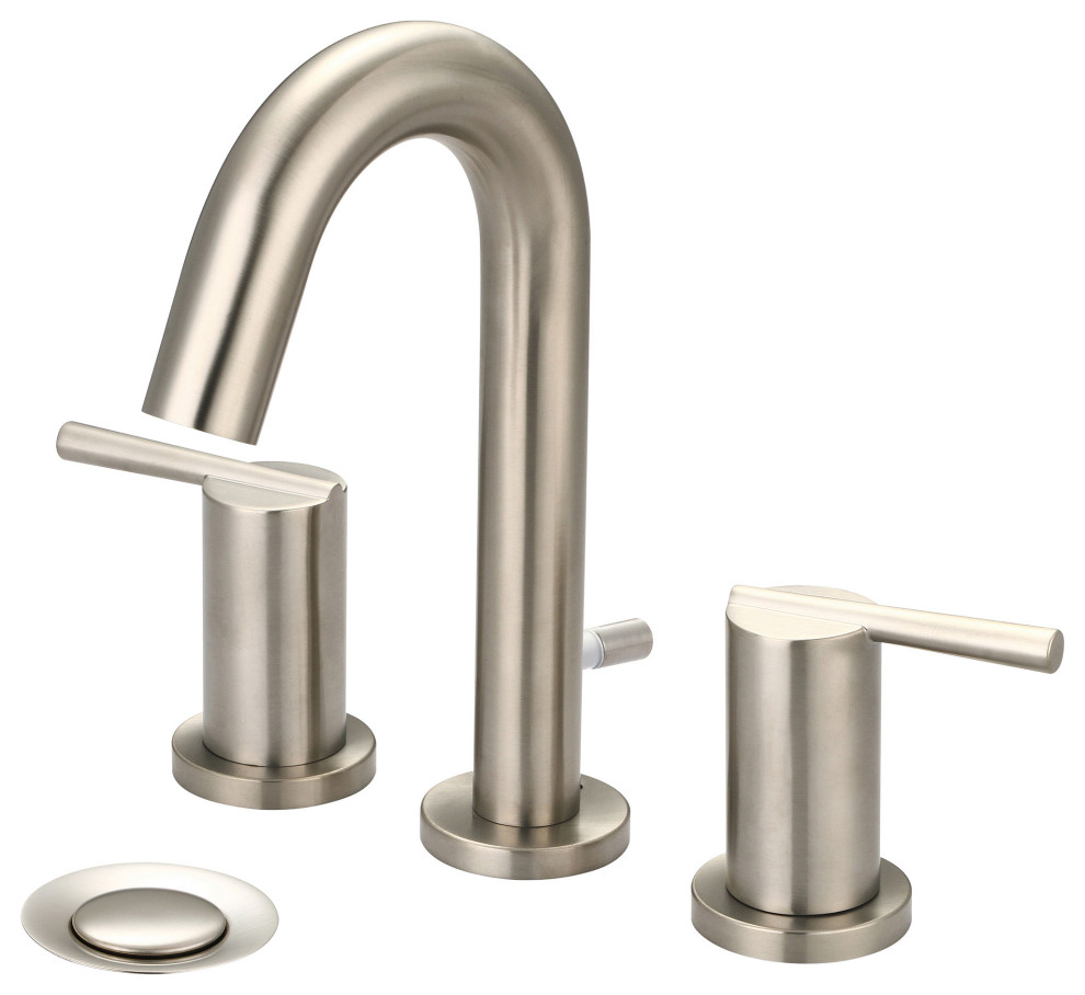 i2v Two Handle Widespread Bathroom Faucet, Brushed Nickel, Brass Pop-Up Drain
