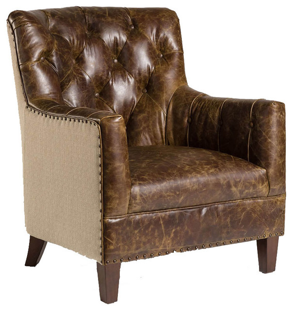 Hartford Vintage Cigar Leather Tweed Reading Chair Traditional Hartford Vintage Cigar Leather Tweed Reading Chair