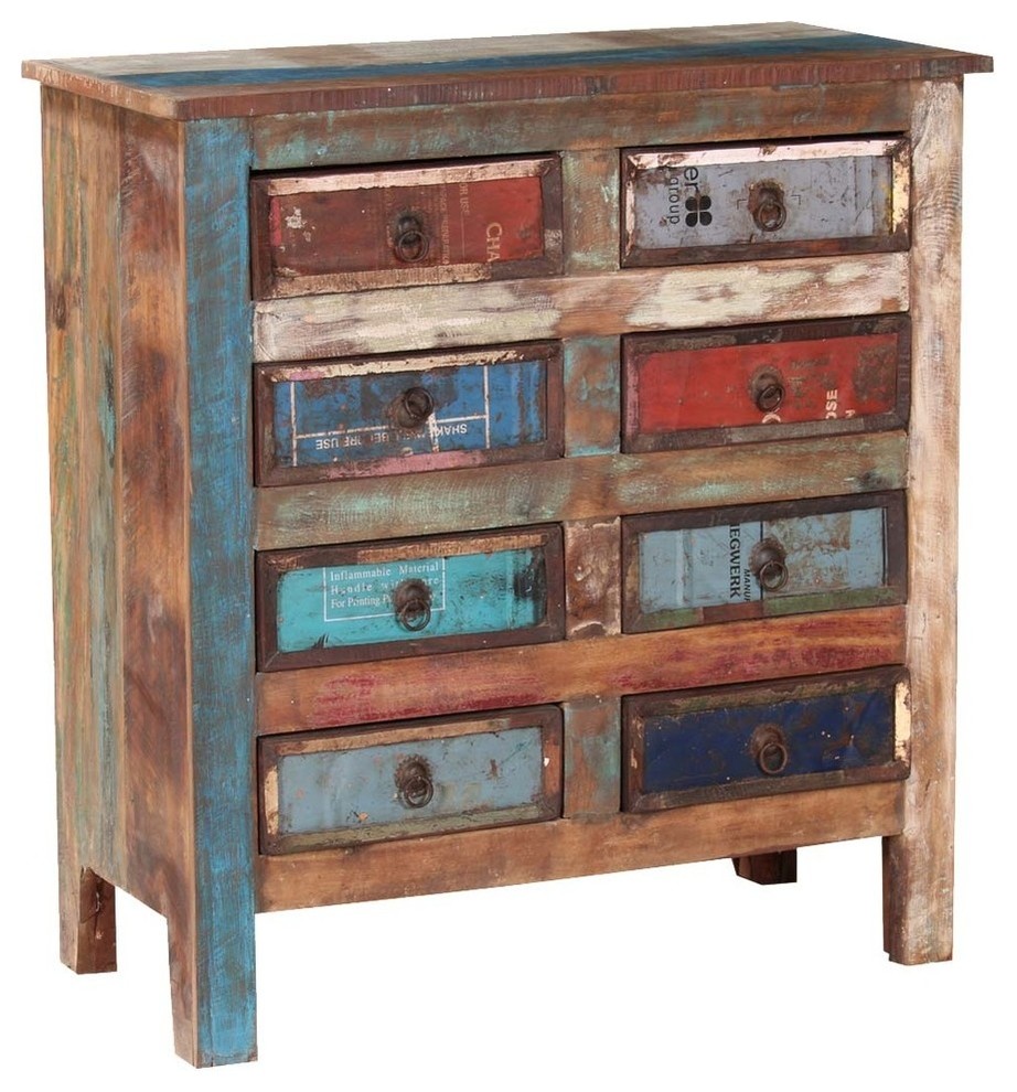 Sedona Primary Colors Reclaimed Wood 8 Drawer Vertical Dresser