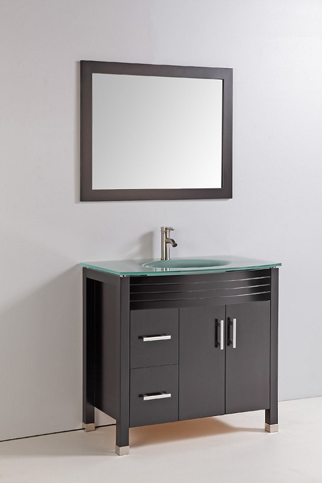 Tempered Glass Top 36-inch Single Sink Bathroom Vanity with Mirror and Faucet