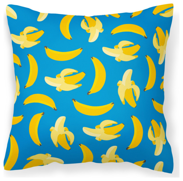 Bananas on Blue Decorative Pillow, 18"x18" Tropical Outdoor
