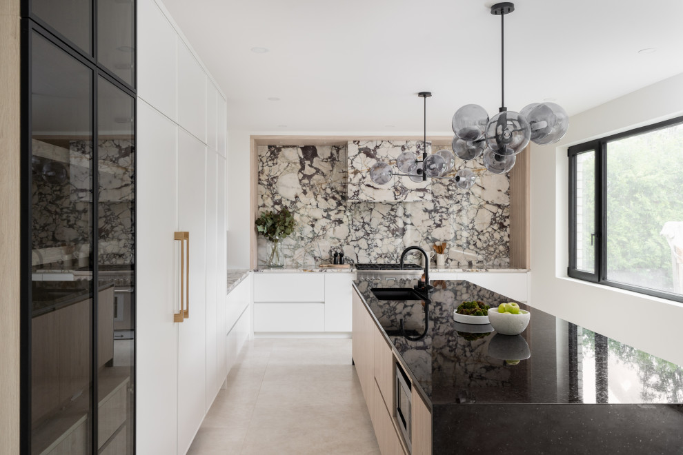 Modern Luxury Kitchen with Dramatic Marble