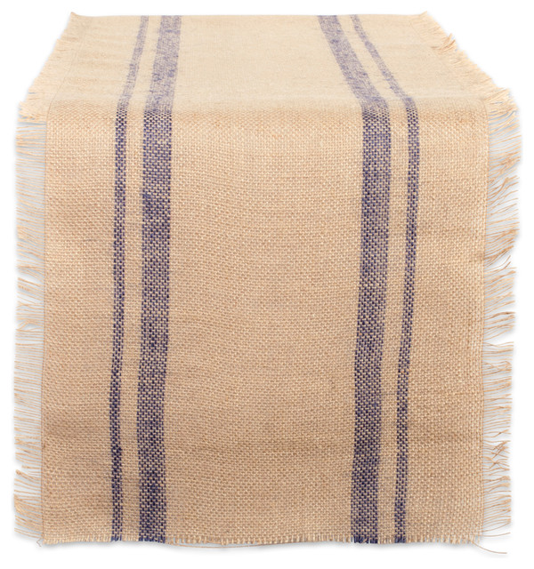 DII French Blue Double Border Burlap Table Runner