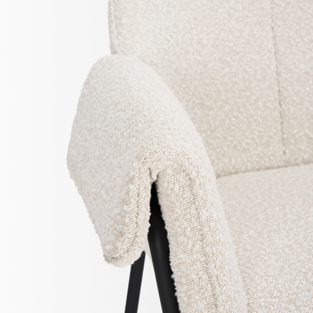 Brently Dining Chair With Cream Boucle Fabric and Matte Black Metal ...