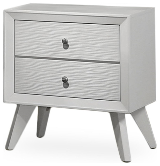 Contemporary Nightstand, Drawers With Wavy Patterned Front & Round