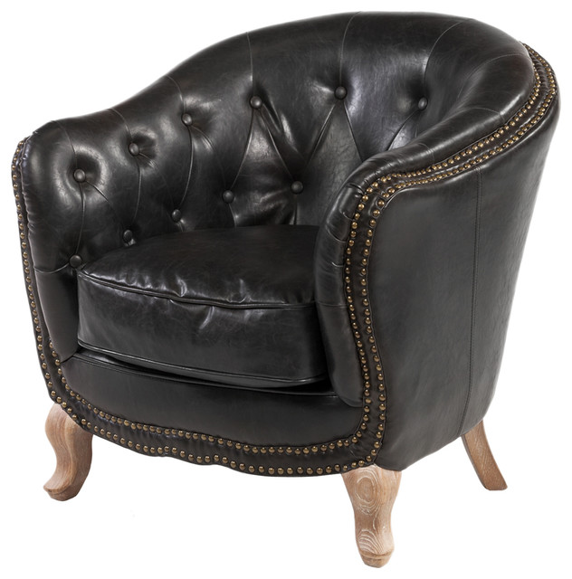 Petite Lounge Chair Distressed Black, Black Leather Club Chair