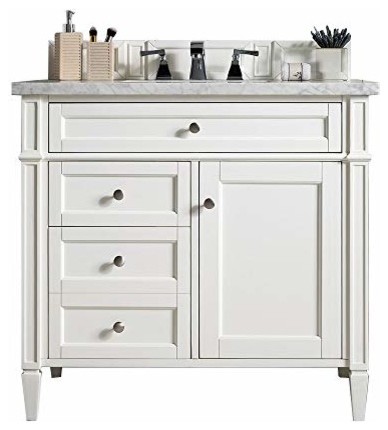 Brittany 36" Cottage White Single Vanity with 3 CM Arctic Fall Solid Surface Top