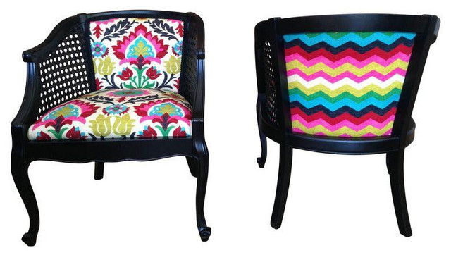 Suzani Style Print Upholstered Chairs - A Pair - $625 on Chairish.com