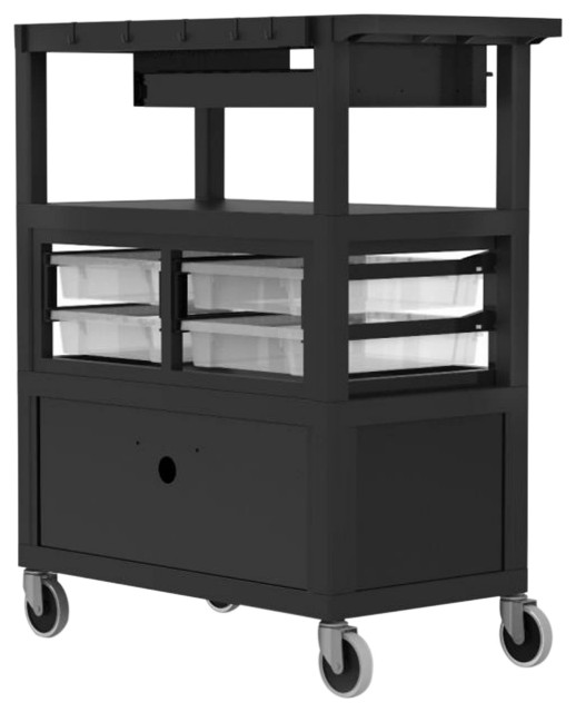 Offex 32 X18 Deluxe Teacher Utility Cart With Locking Cabinet Black Modern Utility Carts By Clickhere2shop Houzz