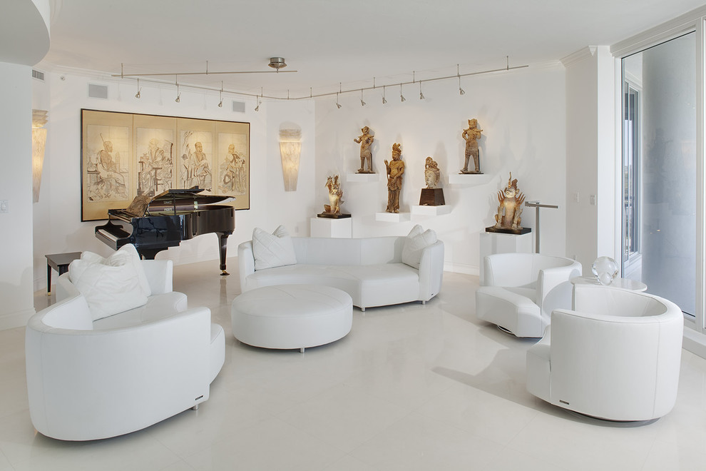 Design ideas for a contemporary living room in Miami with a music area.
