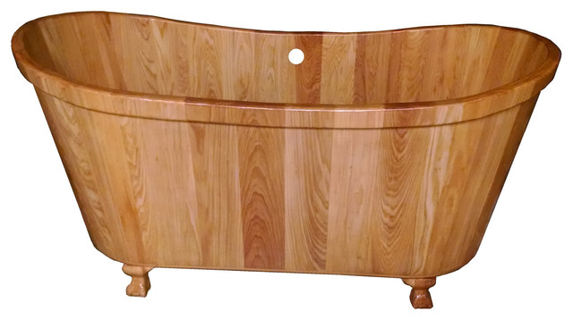wooden clawfoot tub