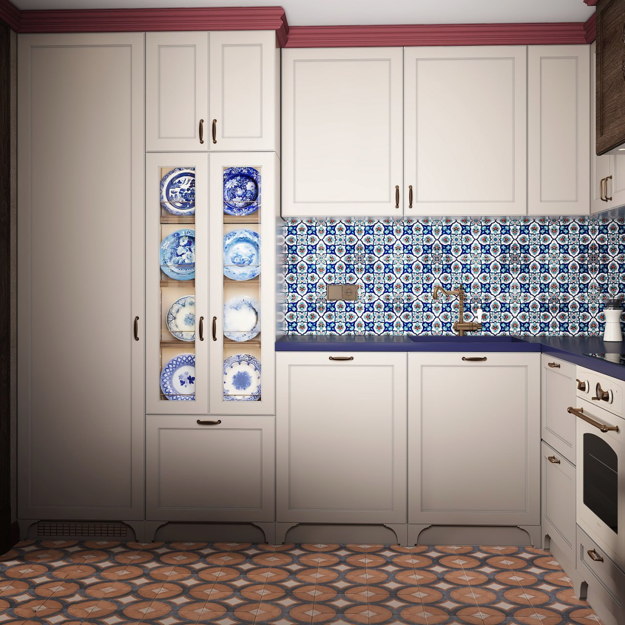 Кухня с богатыми текстурами и принтами