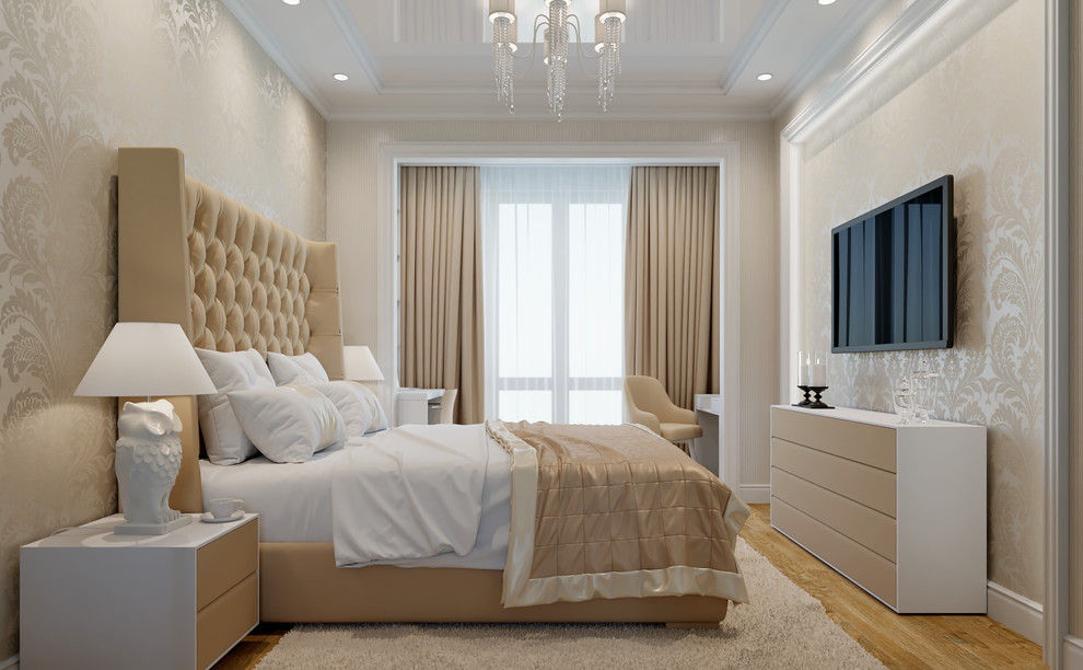 Спальная комната в бежевых тонах