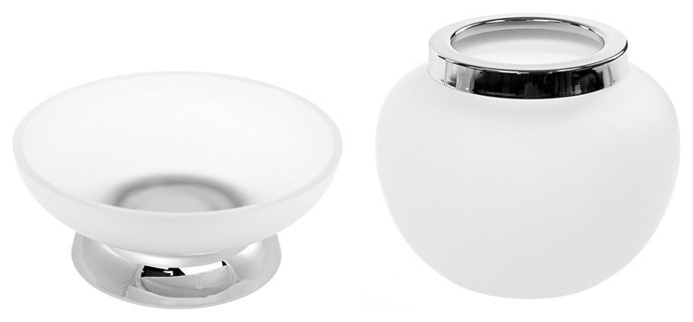 Toothbrush Holder and Soap Dish, 2-Piece Set, Chrome and Satin Glass