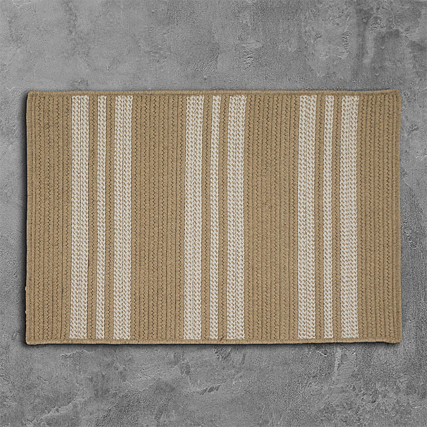 Sunbrella Southport Stripe Wheat 3'x5', Rectangle, Braided Rug Beach