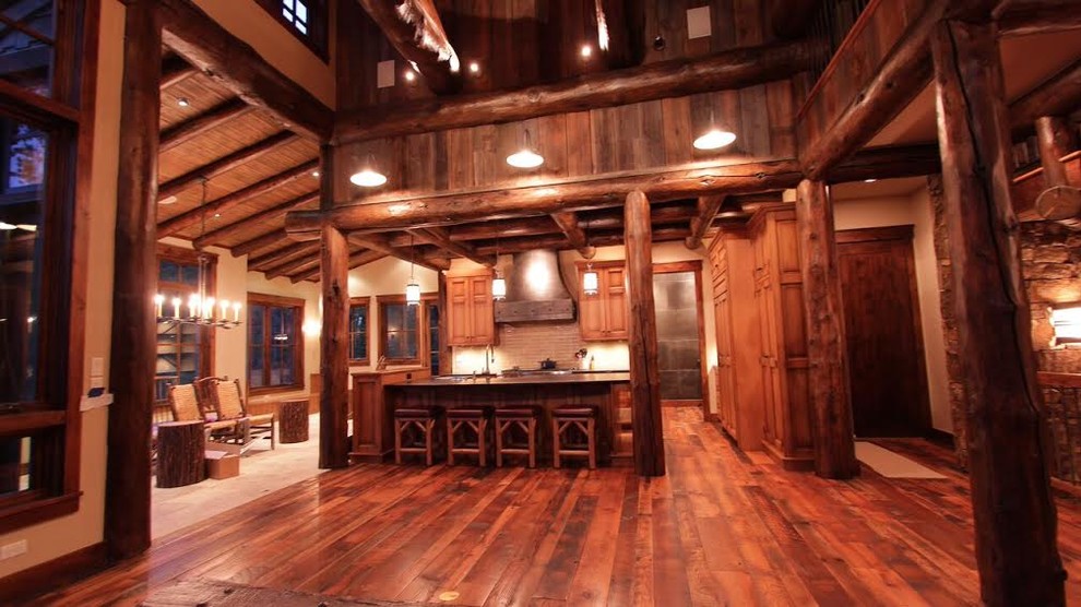 Example of a mountain style kitchen design in Denver