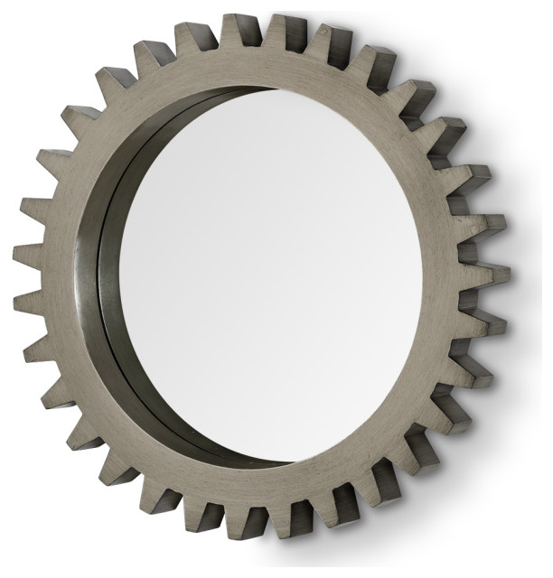 Sundance Gray Solid Wood Frame Round Cog Mirror, 26