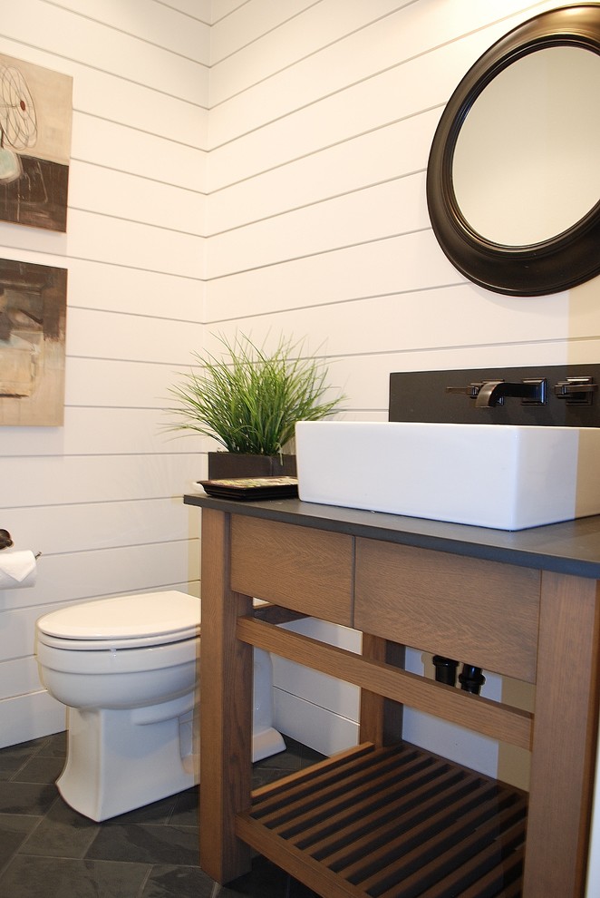Country bathroom in Boise with a vessel sink.