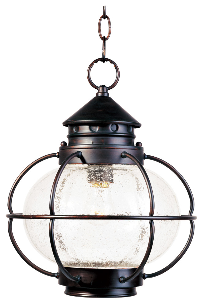 1Light Oil Rubbed Bronze Outdoor Hanging Lantern Beach Style