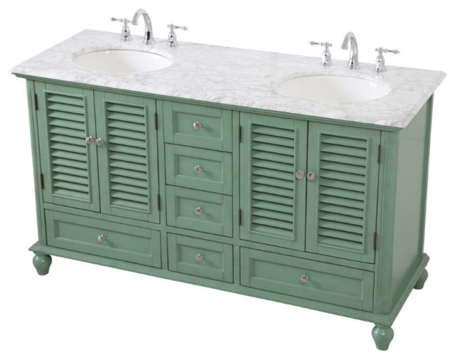 Elegant Decor Rhodes 60" Double Marble Top Bathroom Vanity in Vintage