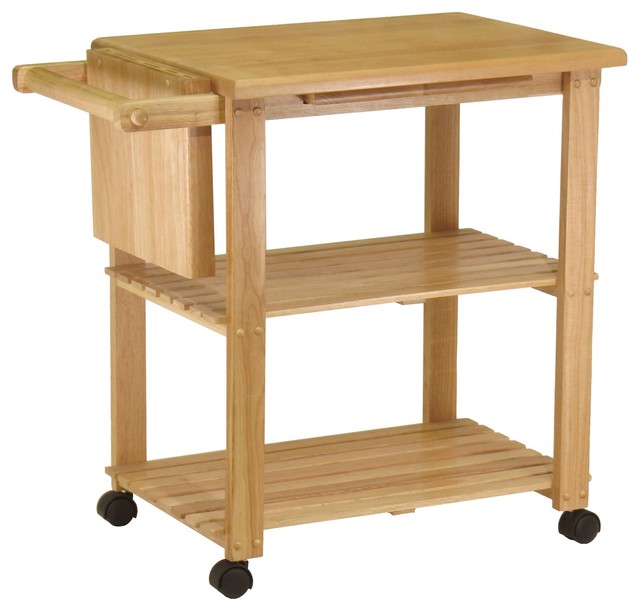 Kitchen Cart with Cutting Board, Knife Block and Shelves Transitional
