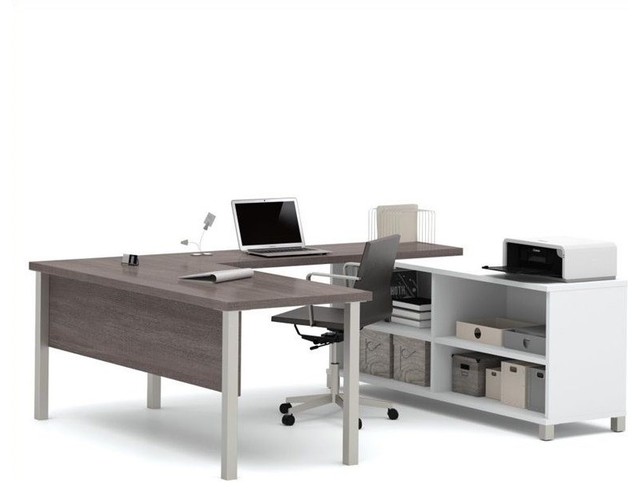 Bestar Pro Linea U Desk In White And Bark Grey