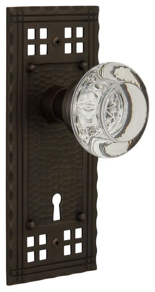 Craftsman Plate with White Round Clear Crystal Knob & Keyhole, Oil-Rubbed Bronze