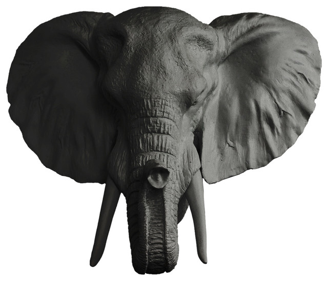 Faux Mounted Elephant Head Tropical Wall Sculptures By Faux Mounted Elephant Head Black Standard