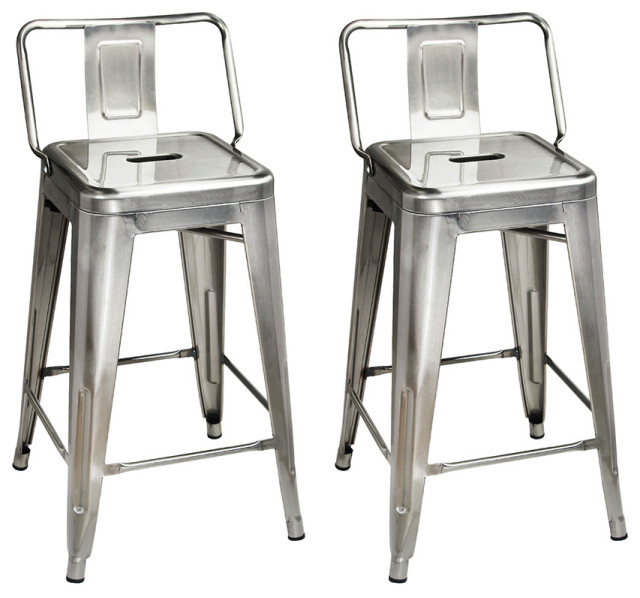 Metal Gunmetal Bar Stools With LowbackSet of 2 Industrial Bar
