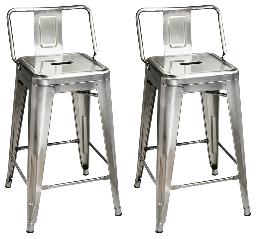 Metal Gunmetal Bar Stools With LowbackSet of 2 Industrial Bar