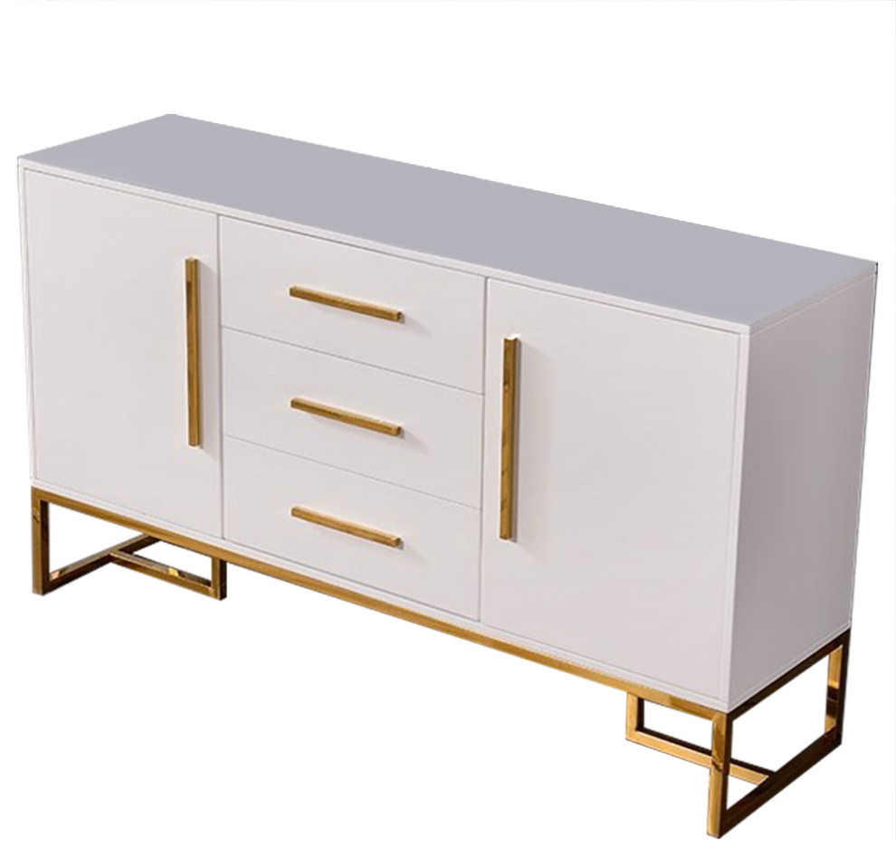 59" White Buffet Table Doors 3 Drawers Kitchen Storage Sideboard Cabinet - Contemporary - Buffets And Sideboards - by popicorns e-commerce co. | Houzz