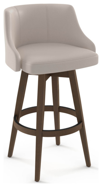 Amisco Nolan Swivel Stool, Cream Faux Leather / Brown Wood, Counter Height