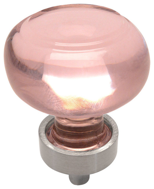 Cosmas 6355SN Satin Nickel and Glass Round Cabinet Knob, Pink Glass