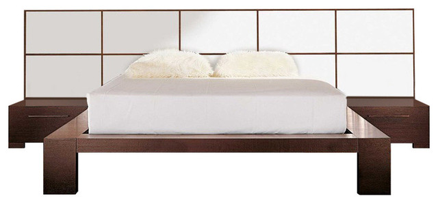 Yoko Bed Set With 2 Nightstands, Wenge With Gloss Off-White Panel, Cal King