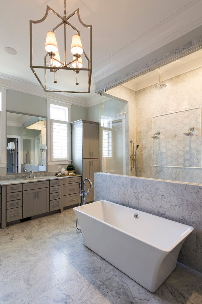 Example of a beach style bathroom design in Charlotte