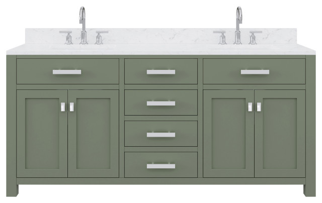Madison 72 In. Carrara White Marble Countertop Vanity with Gooseneck Faucet