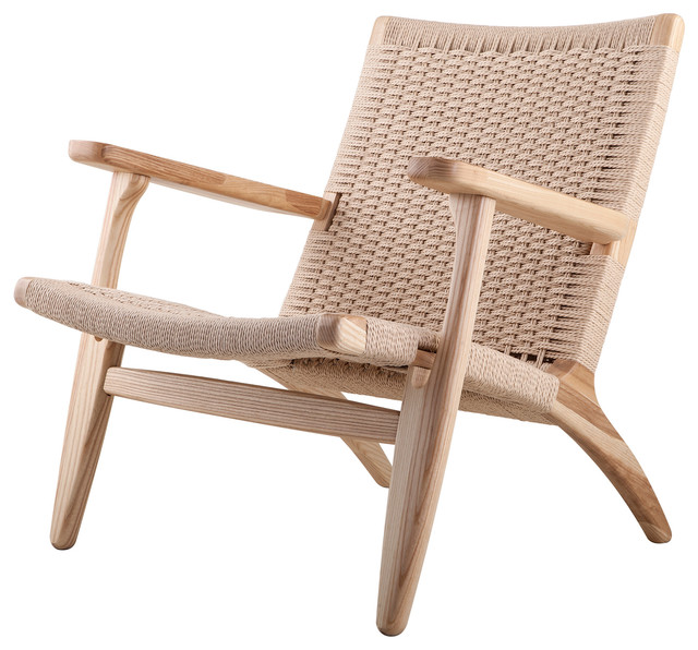 Modern Scandinavian Beech Wood Chair, Woven Rope Seat Scandinavian Armchairs And Accent