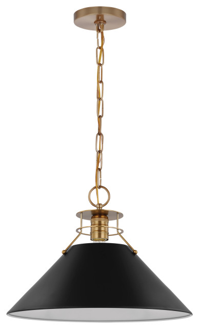 Nuvo Lighting Outpost 1-Light Large Pendant, Black/Burnished Brass, 60-7525