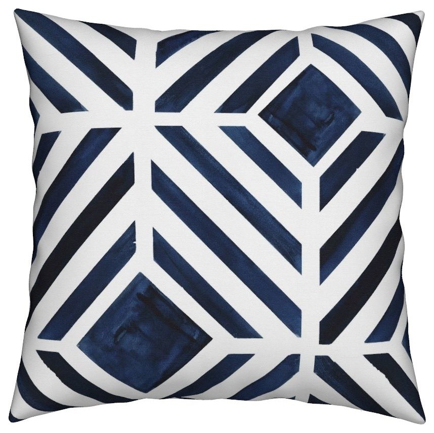 Watercolor Stripe Geo Midnight Blue Throw Pillow Velvet